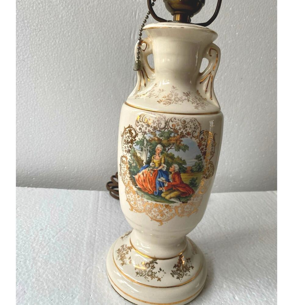Vintage porcelain lamp hand-painted Victorian or colonial George and Martha